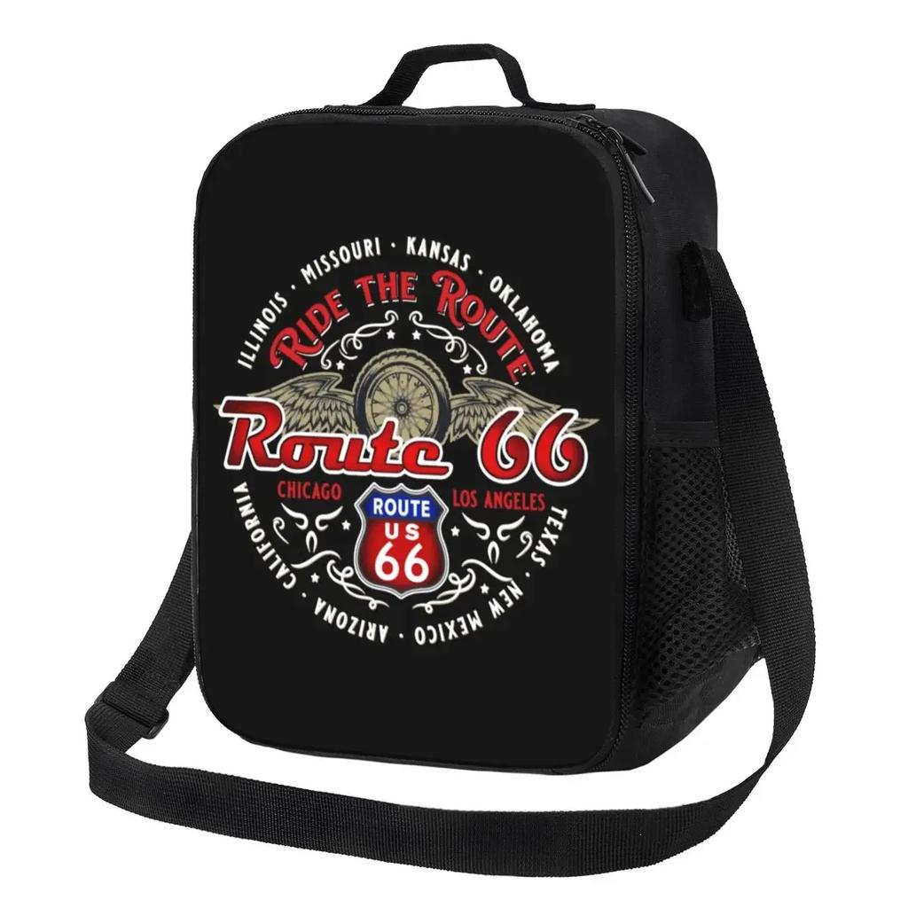 Motorcycle Ride Route 66 Insulated Lunch Bags for US Numbered Highways Resuable Thermal Cooler Food Lunch Box Work School Travel