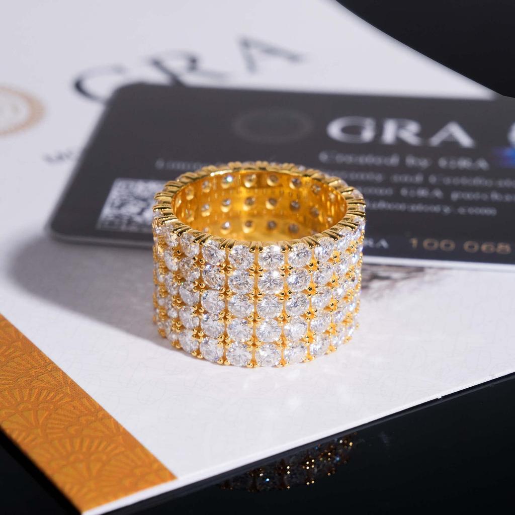 European Style Unisex Hip Hop Moissanite 5-Row Full Diamond Pave Ring