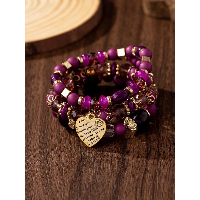 Multi-layer wooden bead beaded bracelet women's elastic rope bracelet