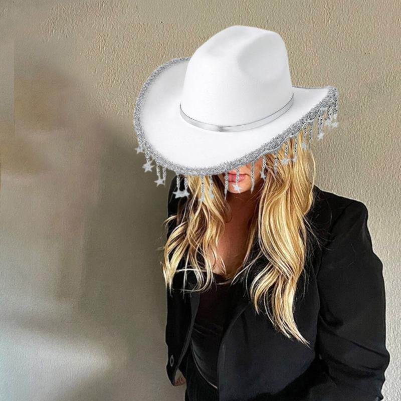 Shimmering Sequins Star Fringe Cowboy Hats Woman Female Lightweight Cowboy Hats Western Party Hat Male Windproof Hat