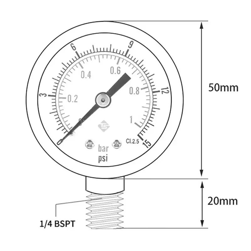 1/4 Inch BSPT Air Pressure Gauge 0-60PSI Water Pressure Meter TS-Y504 For Radial Mounted Measuring Instrument Compressor Gauge