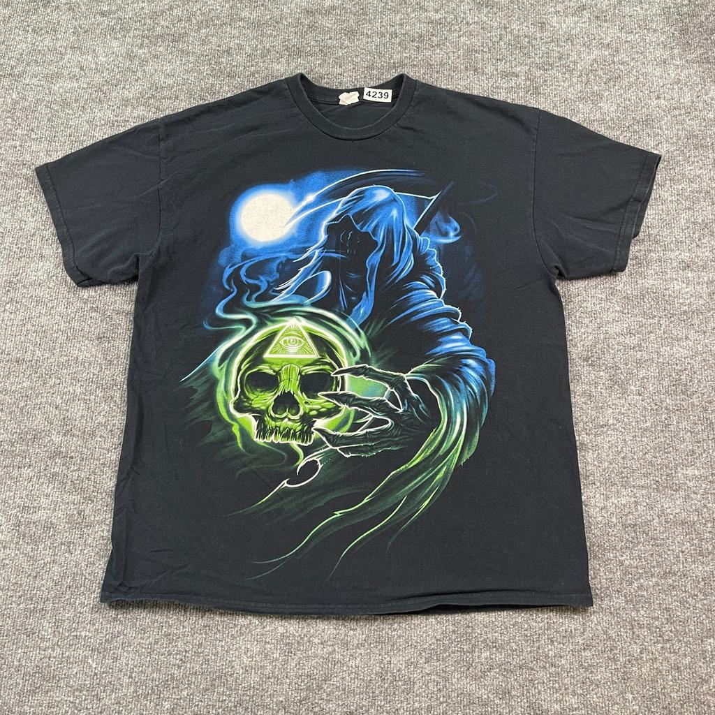 Vintage Y2K Skeleton Grim Reaper Shirt XL 23x27 Black