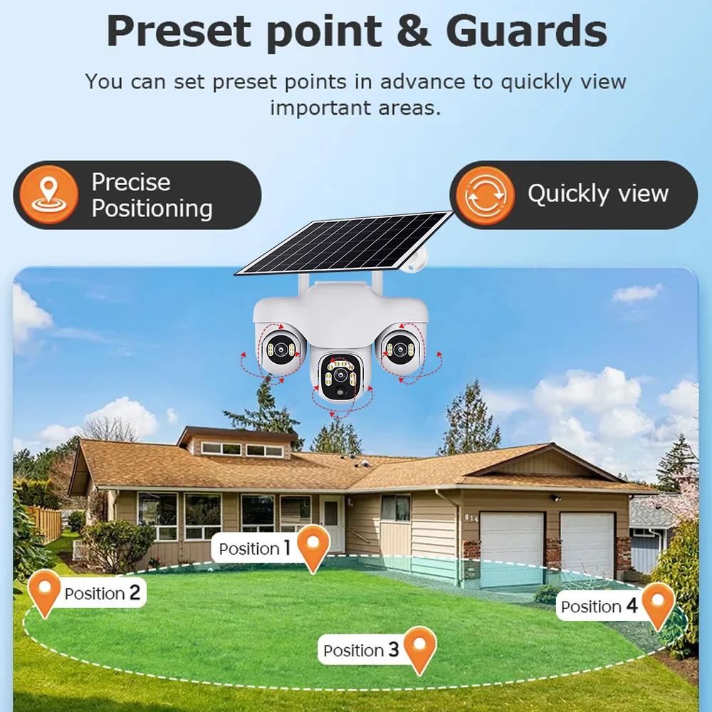 Solar Camera for Home Outdoor Use, Waterproof and Dustproof, Wiring-free, Three-screen Monitoring