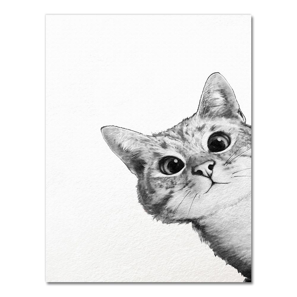 Funny Kitty Cat Black White Kids Nordic Posters And Prints Wall Art Canvas Painting Wall Pictures For Living Room Salon Decor