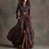 European American Women's Shirt Maxi Dress Autumn Casual Long Sleeve Button Pocket Plaid Print Lapel Retro Long Dress Vestidos