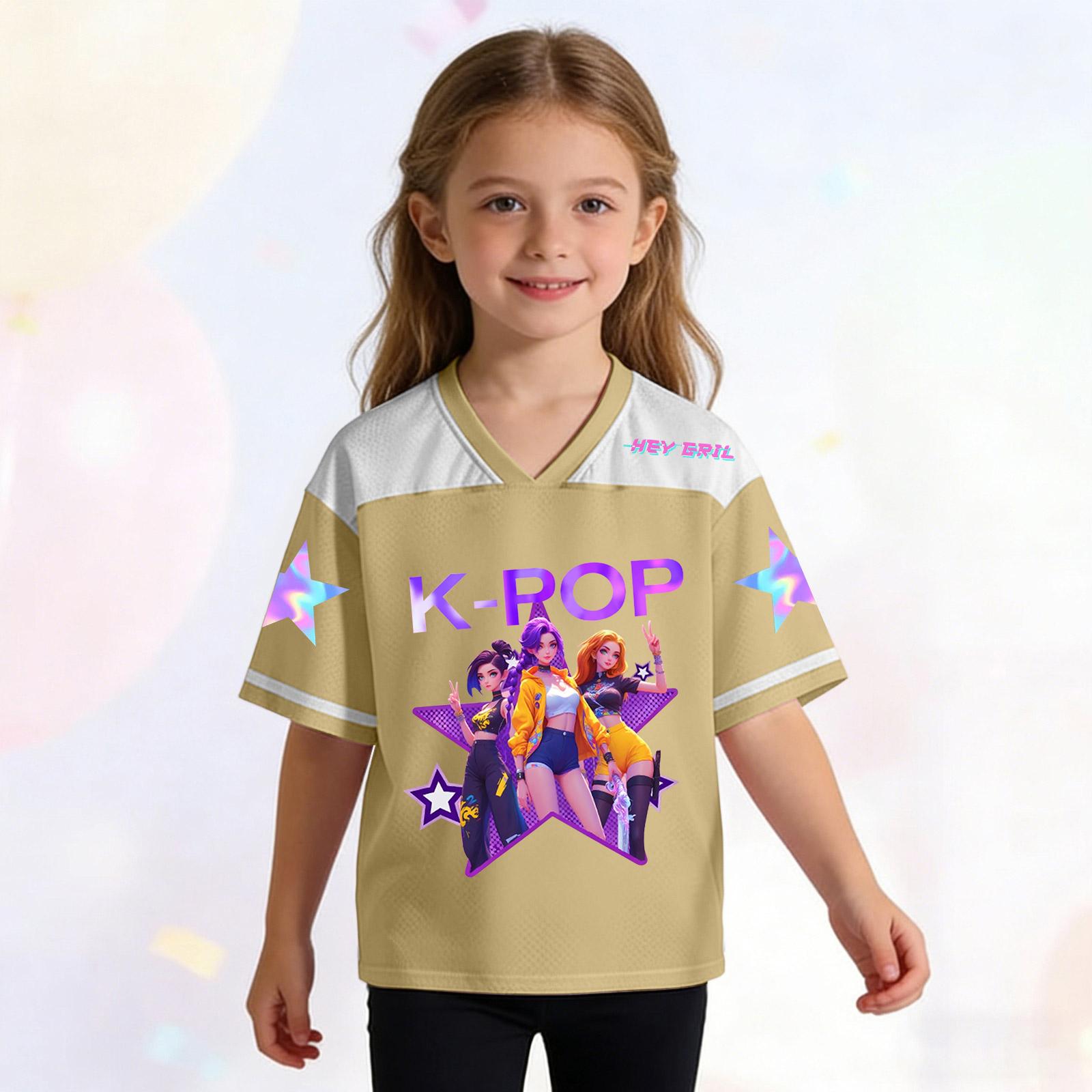 

Children s Fashion Printed V Neck Short Sleeved Pullover Top For Girl 160