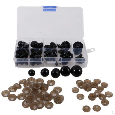 52 Stück 12–20 mm, verschiedene Größen, schwarze Kunststoff-Sicherheitsaugen mit Unterlegscheiben für die Herstellung von Teddybären