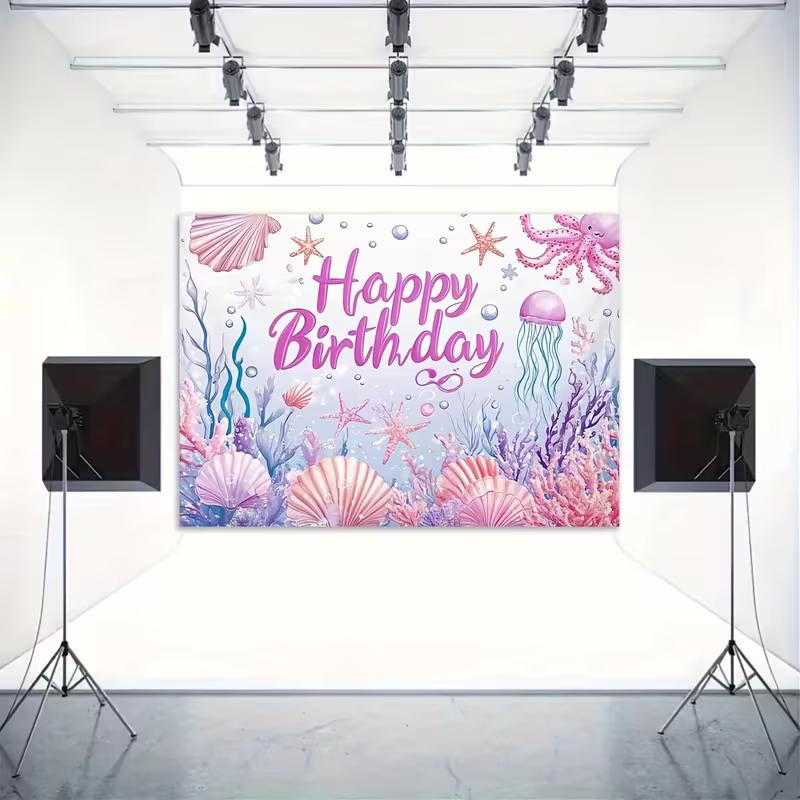 2D Pastel Underwater World Backdrop Pink Happy Birthday Kids Studio Photography Background