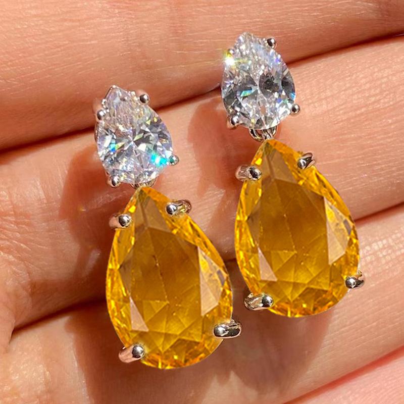 

Huitan Pear Yellow/White Cubic Zirconia Dangle Earrings for Women Elegant Wedding Party Accessories Luxury Trendy Lady Zircon