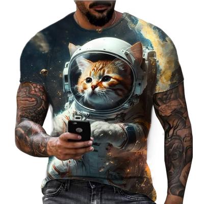 Cool Astronaut Cat T Shirt For Men Space 3d Print Short Sleeve Tee Shirt Cute Animal Fashion Street Personality Graphic Tops