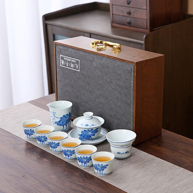 Jingdezhen Hand-painted Blue & White Ceramic Lotus Kung Fu Tea Set