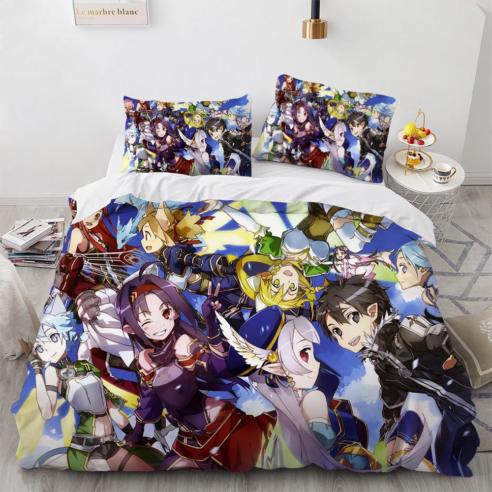 Sword Art Online Bedding Set Anime Duvet Covers King Queen Double Twin Size Adults Kids Bed Linens Single Double Size Decor Home