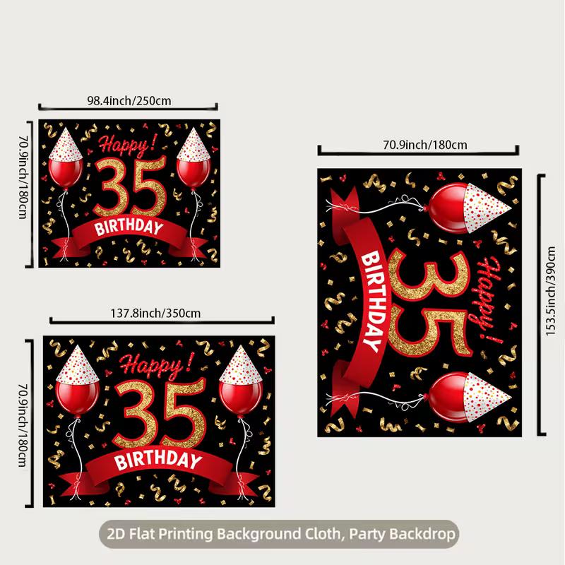 2D Cheers to 35 Years Backdrop Black Gold Glitter 35 Photography Background Cloth