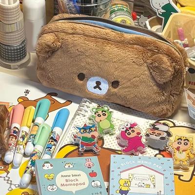 Kreslený plyšový penál Rilakkuma, roztomilý plyšový kosmetický sáček s malým medvídkem, velkokapacitní penál, kawaii plyšové pouzdro na tužky