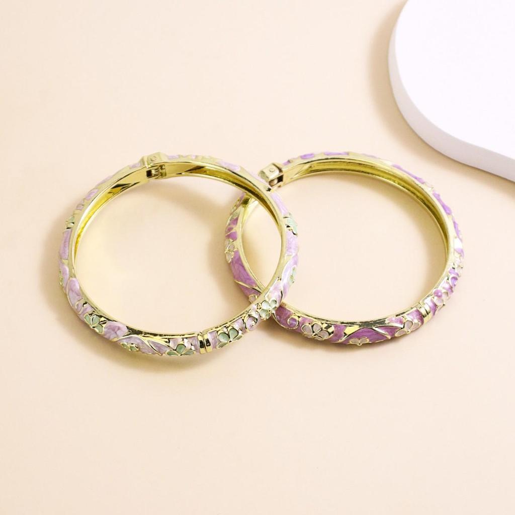 Enamel Painted Floral Rhinestone Bangle - European & American Hot-selling Bracelet