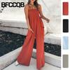 Pantaloni da donna con bretelle senza maniche, stampa tinta unita, moda casual, primavera estate, tute e pagliaccetti