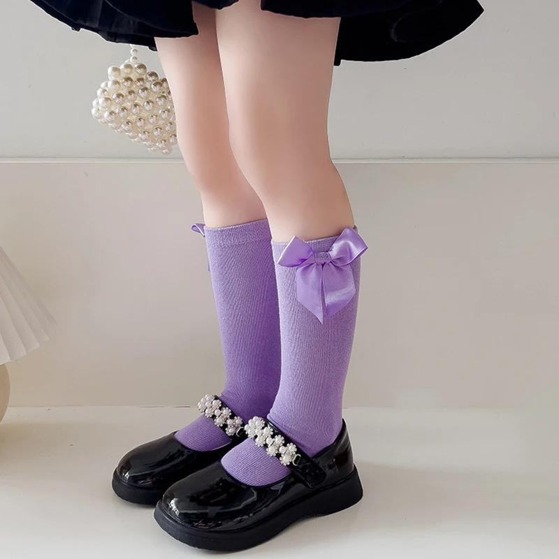 New Spring Summer Girls Knee High Socks Kids Bow Tie Long Socks Soft Cotton Breathable Children School Uniform JK Fashion Socken