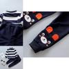 Stylish Bear Stripe 2pcs Toddler Kids Baby Boy Girl Sweater Coat Tops+pants Outfits Clothes Set
