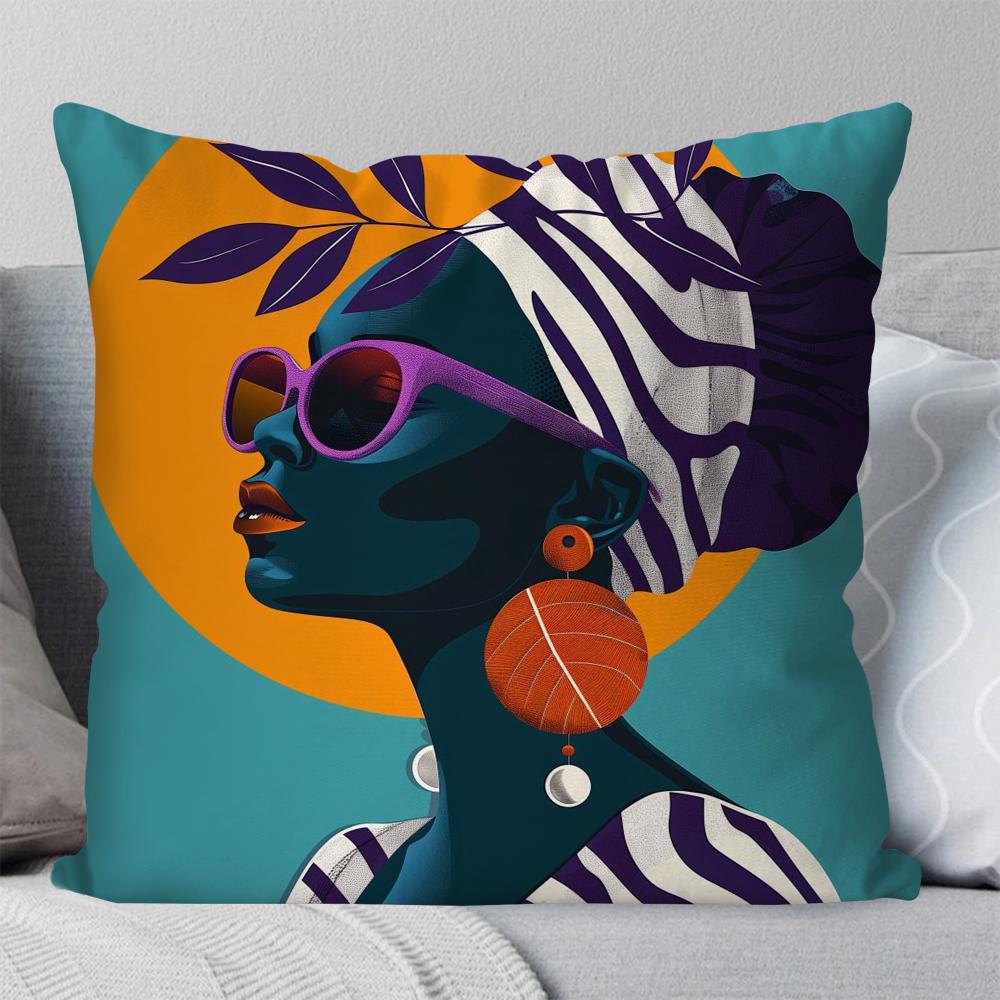 African Women Pillow Case Square Pillow Bedroom Sofa Leisure Comfort Cushion Car Living Room Home Decoration 40X40
