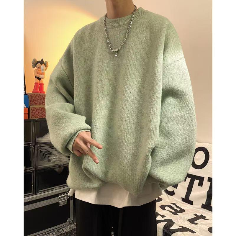 Autumn/Winter Men's Loose Lapel Sweater - Trendy Hong Kong Style Long Sleeve Knitwear