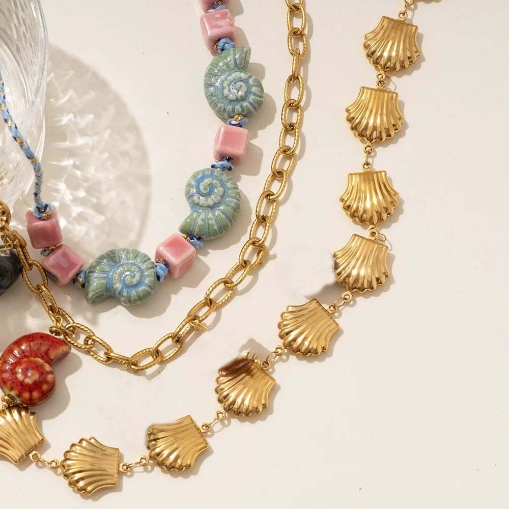 Colorfu Shell Beaded Necklace Jewelry Bohemia Beads Chain Choker Conch Shell Necklace  Vacation