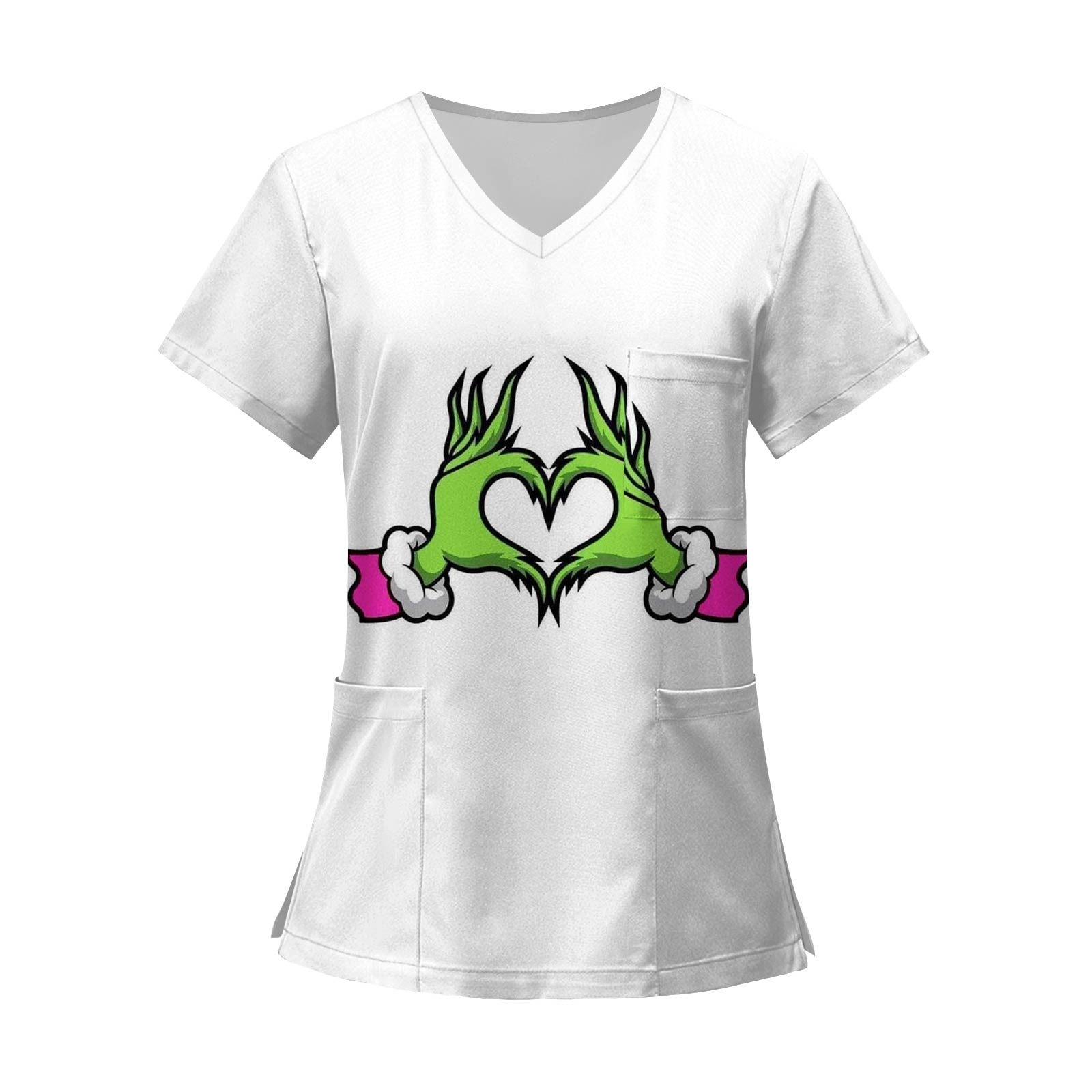 

Женские модные топы с короткими рукавами и V-образным вырезом с принтом, рабочие футболки с карманами XXL белый