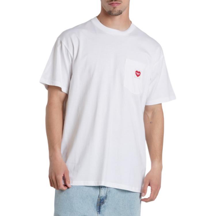 Carhartt WIP Heart Embroidery Loose Fit Crew Neck Short Sleeve T-Shirt Men Tops White I032128-1WZ-XX