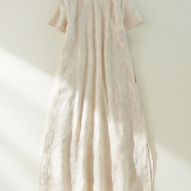 Qipao en Coton et Lin pour Femme 2026: Nouvelle Collection d'Été en Acétate, Style National Chinois Amélioré