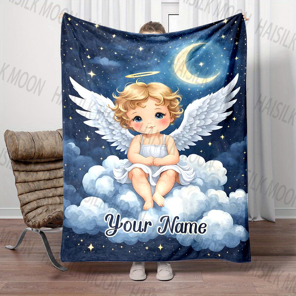 6 Sizes Customized Name Personalized Blanket Angel Print Warm and Comfortable Blanket for Adults and Children for Gifts