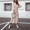 Women Leopard Chiffon Long Sleeve Printing Casual Party Vintage Boho Maxi Dress