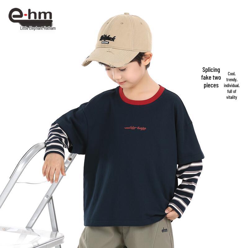 Little Elephant Hamm Boys' Faux Two-Piece Striped Long Sleeve T-Shirt