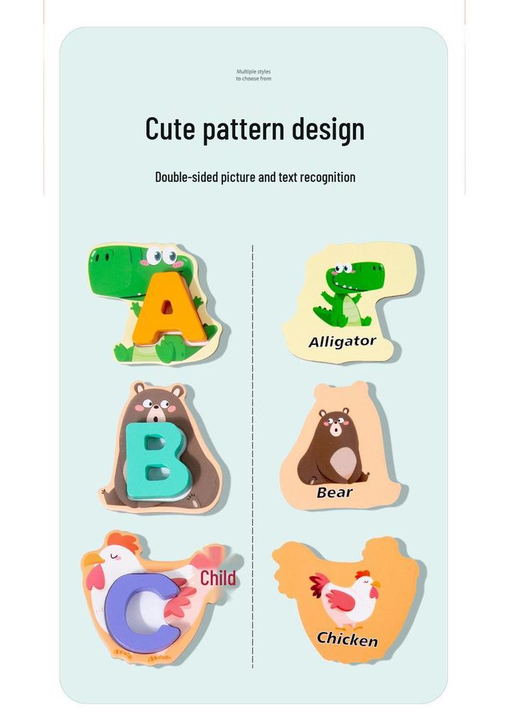Educational Wooden Animal Alphabet Matching Puzzle Blocks for Kids