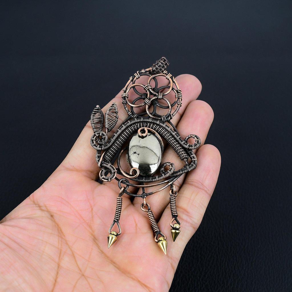 Golden Apache Pyrite Pendant, 999 Copper Wire Wrapped Jewelry, Gemstone Pendant, Gift For Her Handmade Dainty Jewelry