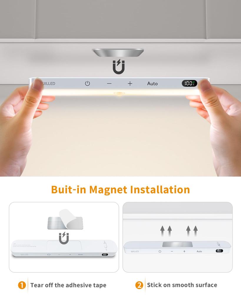 WILLED 2PC Motion Sensor Lights Indoor Bar Kitchen Lights with Motion LED Bar 60 for Kitchen Stairs Lights, Sensor, Rechargeable, Sensor, Cabinet,