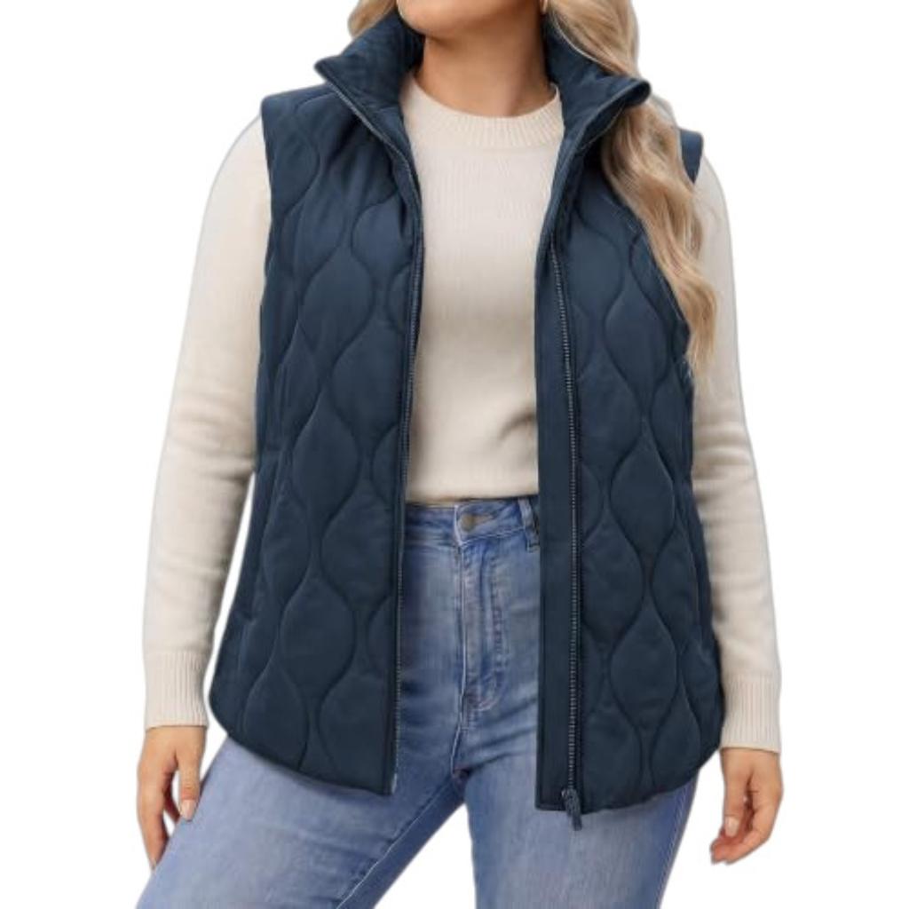 Gilet trapuntato imbottito da donna senza maniche con colletto alto e zip per autunno inverno