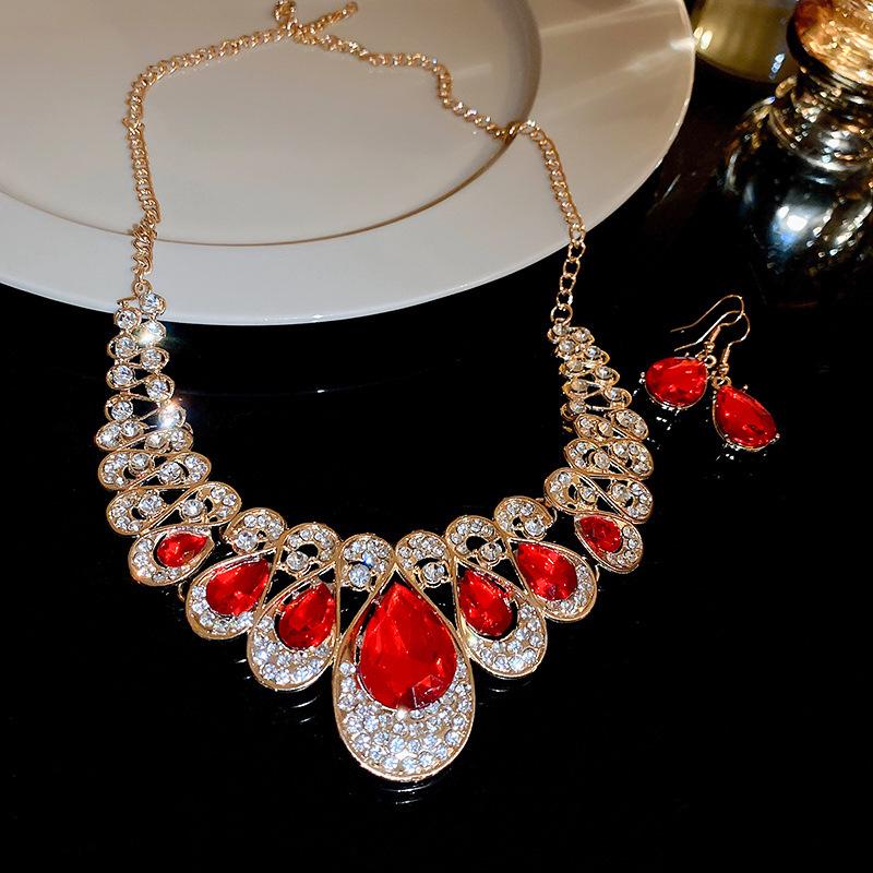 Luxus Perlen- & Diamant-Wassertropfen-Ohrring- & Halsketten-Set - Elegante High-End Damenmode