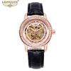LONGLUX Women's Fashion Skeleton Automatic Watch with Water Resistance and Diamond Accents