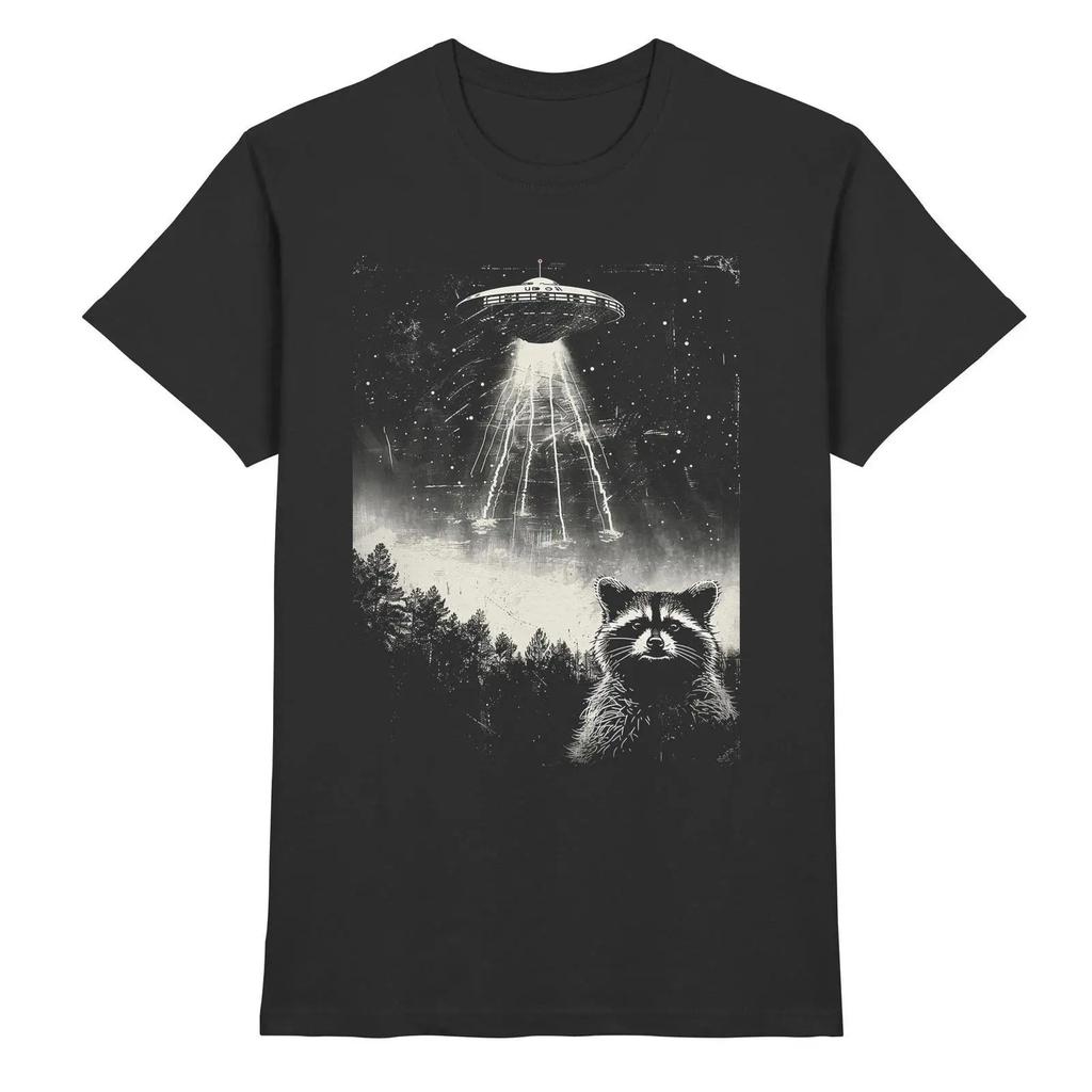 Men's T-Shirt with WashBR and UFO Funny Nerd Alien Sci Fi Space Motif Vintage Stretched Top For Everyday Wear
