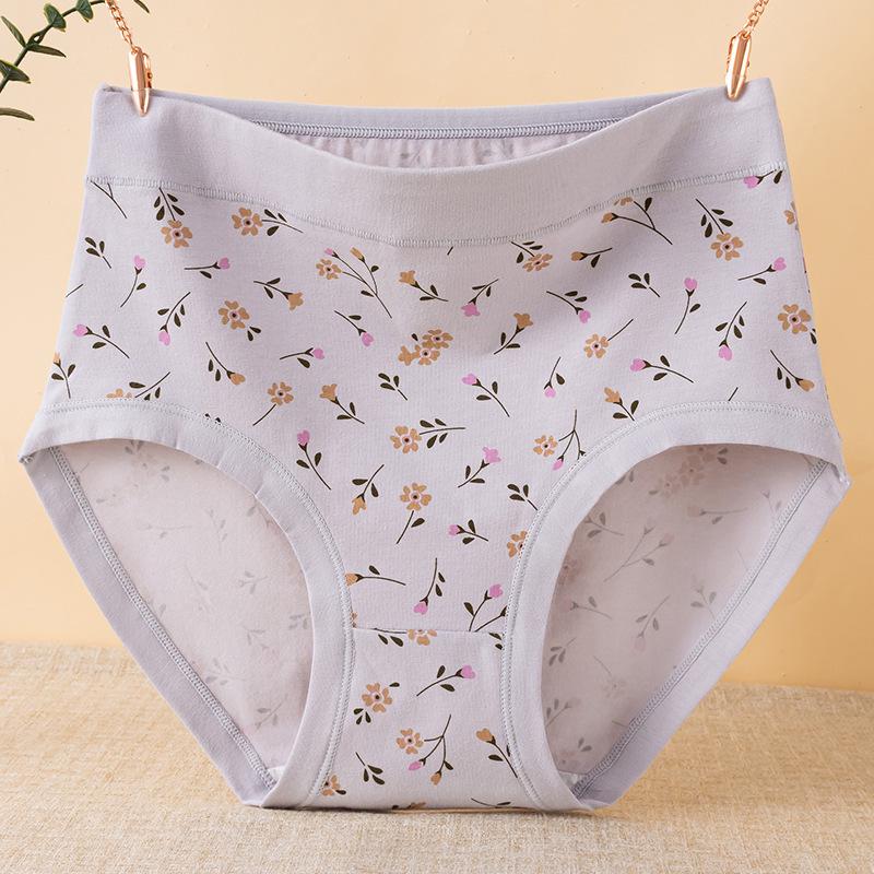 High-Waisted Plus Size Floral Cotton Panties for Middle-Aged and Elderly Women - Comfortable & Antibacterial