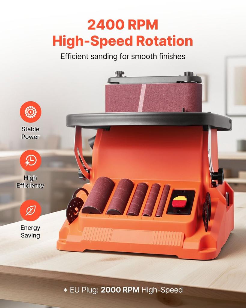 Oscillating Belt and Spindle Sander, 2000RPM Benchtop Spindle Sander with 16mm Stroke, 5 Sleeves (12.7-50.8 mm) & 610 x 98 mm Sanding Belt for