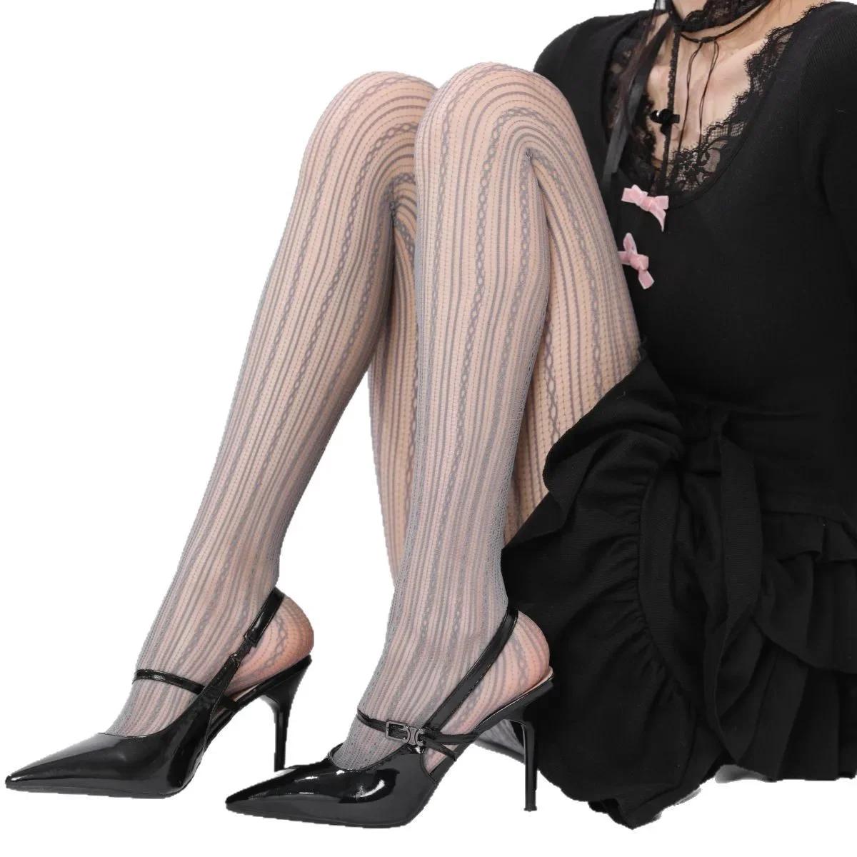 

Aesthetic Fishnet Leggings with Twist Striped Patterned Aesthetic Vintage Sheer Mesh Tights Pantyhose Hosiery for Women Fit 40-65kg білий