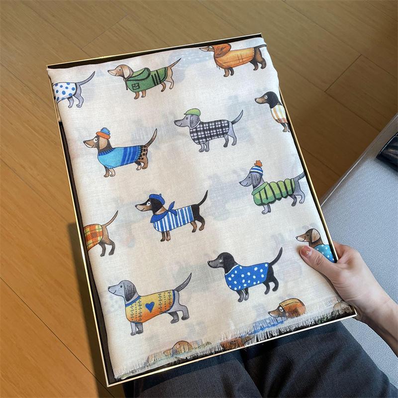 

Luxury Brand Fringe Viscose Scarf Women Cartoon Dachshund Poodle Dog Pattern Shawls and Wraps Pashmina Bufanda Muslim Hijab