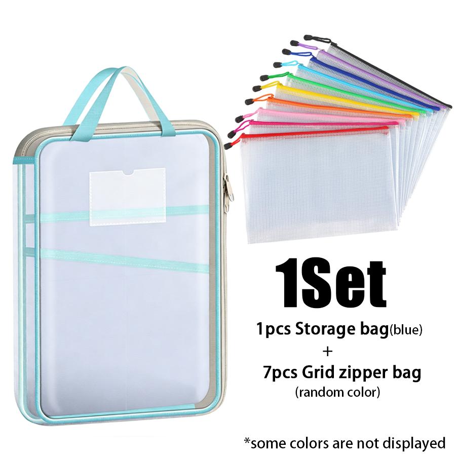 1Set Book Storage Tote Bag & Grid Zipper Bag, L-shaped Large Capacity, Durable Mesh Subject Organizer Stationery XJM