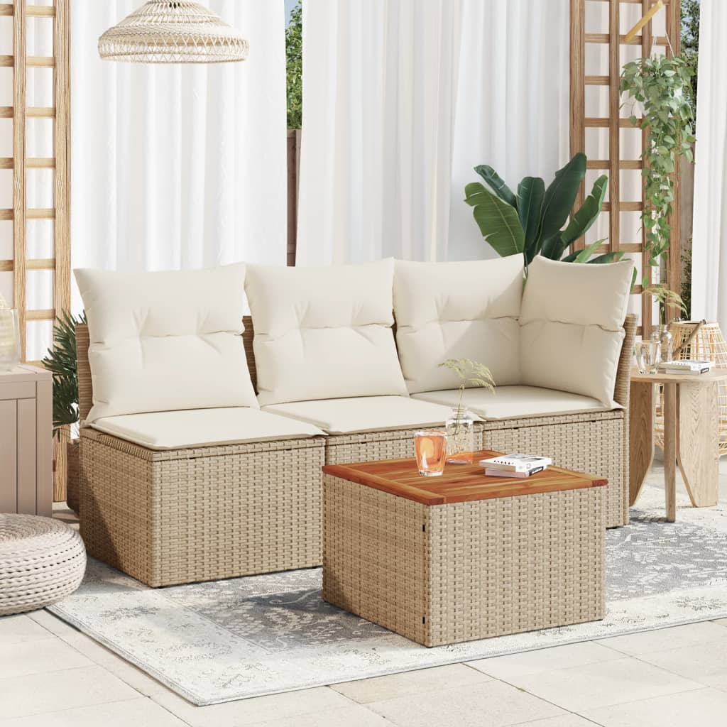 Vidaxl Stół Ogrodowy, Beżowy 55X55X37 Cm, Rattan Pe I Drewno Akacjowe