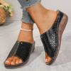 2024 Summer New Casual Slippers Thick Bottom Fish Mouth Car Sewn Crocodile Pattern PU Women's Slippers