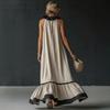 Women's Summer Halter Maxi Dress Ruffle Trim Sleeveless Flowy Long Dress Casual Beach Vacation Sundress