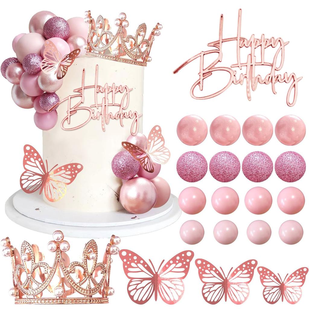 Balls Cake Toppers Happy Birthday Crown Tiara Cake Toppers for Birthday Wedding Baby Shower Party Decorations