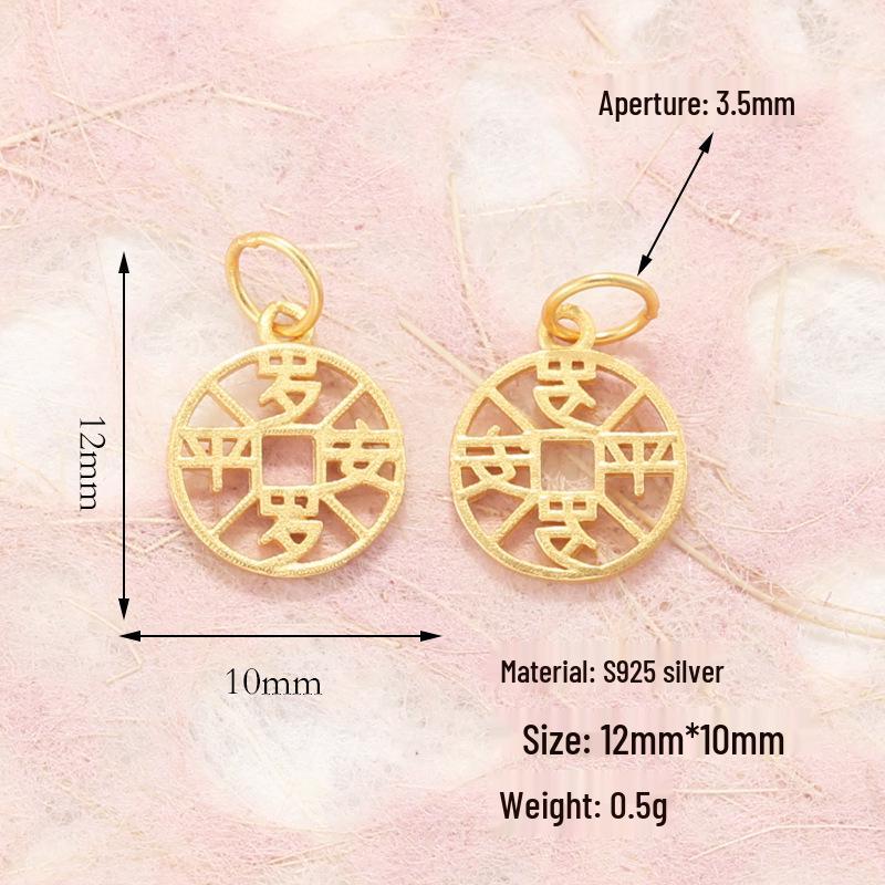 S925 Silver Gold-Plated Butterfly Abacus Pendant with Fu Character for DIY Bracelet & Necklace