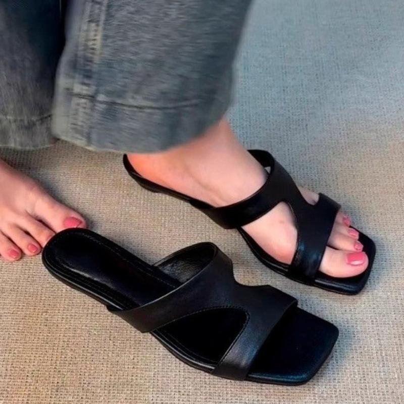Fashion 2025 New  Low Heels Concise Slides Slip On Casual Slingback Mules Brand Elegant Summer Beach Women Outside Slippers