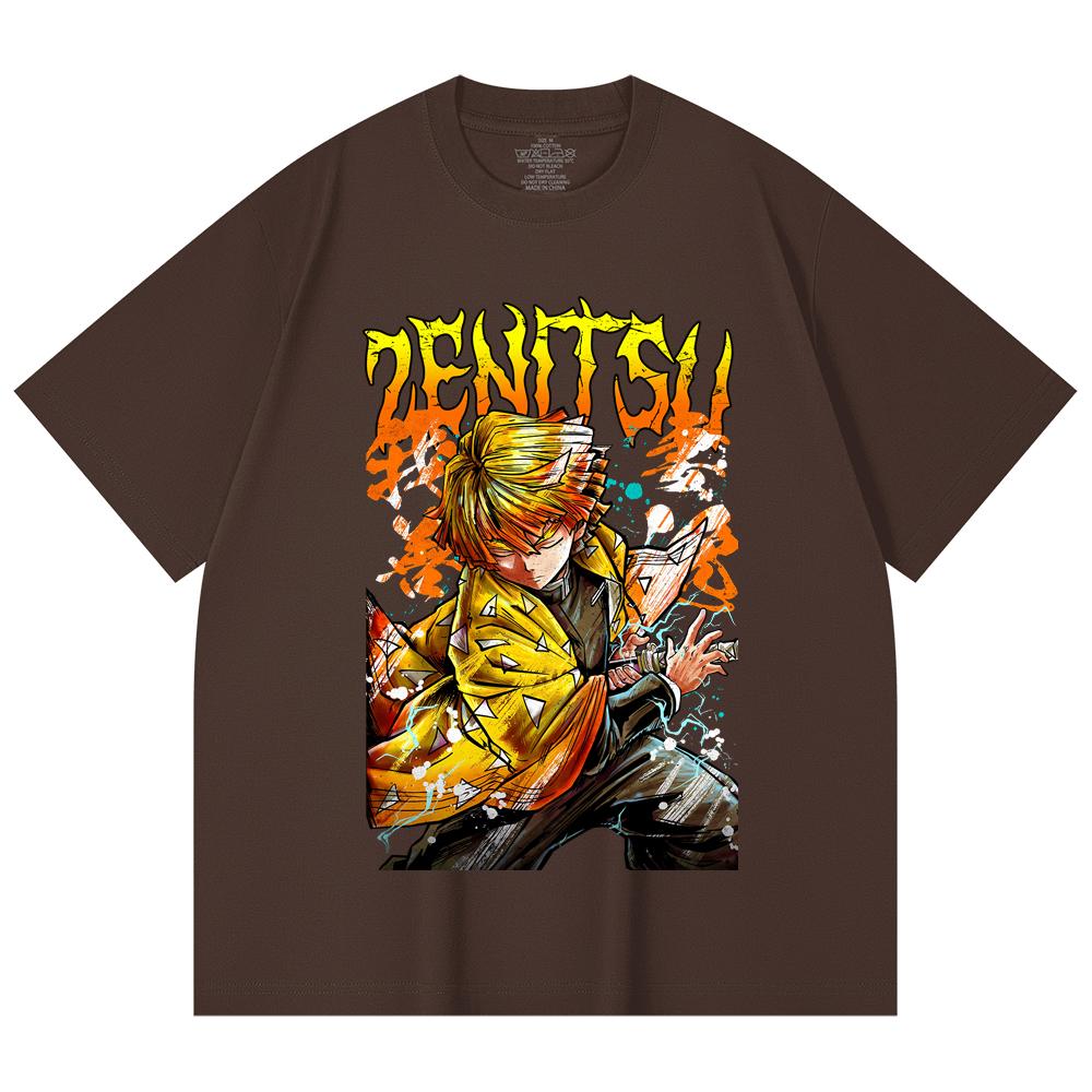 230 Gsm 100% Cotton Demon Slayer V87 Zenitsu Print Unisex Heavy Cotton T Shirt